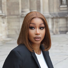 Load image into Gallery viewer, Glueless Chestnut Brown Blunt Cut  Bone straight 4x4 HD Lace   Bob Wig 100% Human Hair