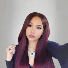 Load image into Gallery viewer, Graceful 99J Burgundy Bone Straight  Glueless 5x5 Closure HD Lace  Wig 20“ 100% Human Hair