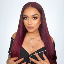 Load image into Gallery viewer, Graceful 99J Burgundy Bone Straight  Glueless 5x5 Closure HD Lace  Wig 20“ 100% Human Hair