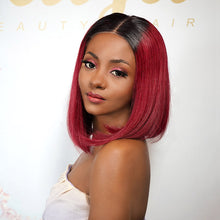 Load image into Gallery viewer, Naija 4X4 Closure Burgundy Straight Short Bob Human Hair Wigs - Naija Beauty Hair