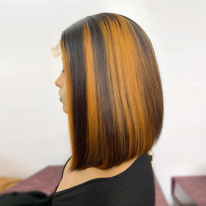 Glueless  Super Double Drawn Closure Highlight Bob Wig 12"