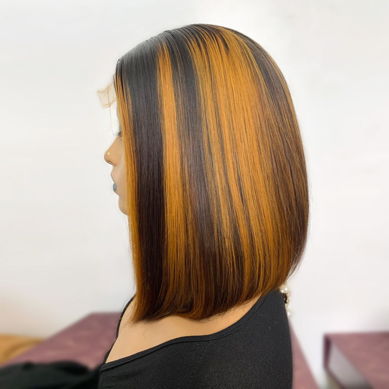Glueless  Super Double Drawn Closure Highlight Bob Wig 12