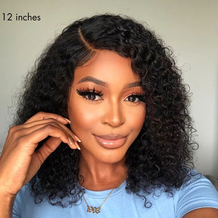 Water Wave 4x4 Closure Lace Glueless Side Part Short Wig 100% Human Hair