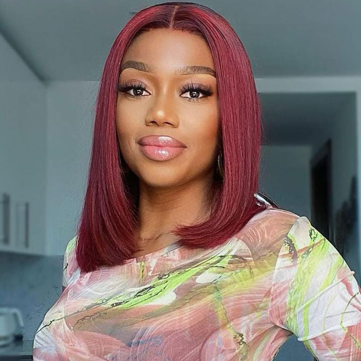 Glueless Burgundy   4x4 Closure Bob Wig  12