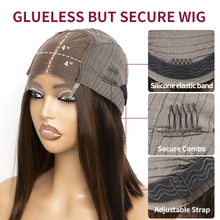 Load image into Gallery viewer, Glueless Chestnut Brown Highlights Bone Straight 4x4 Closure Bob Wig 100% Human Hair 12&quot;
