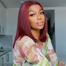 Load image into Gallery viewer, Glueless Burgundy   4x4 Closure Bob Wig  12&quot;
