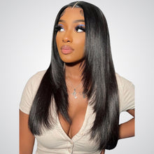 Load image into Gallery viewer, Glueless Layered Bone Straight 5×5 Pre-Cut Closure HD Lace Wig 100% Human Hair 22“
