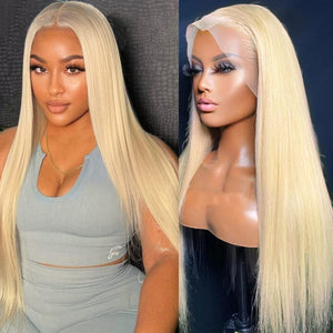 Super Double Drawn 13X4  Frontal Lace  Wig  White 613#  24"