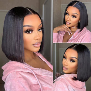 💥[ BIG SALE ] Glueless Bone straight  4x4 Closure HD Lace Ready to Go Bob Wig 10"