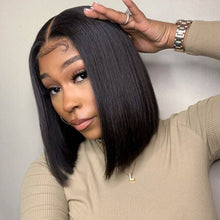 Load image into Gallery viewer, 300% Glueless Blunt Cut Bone straight 5x5 Pre-Cut HD Lace Ready to Go Bob Wig
