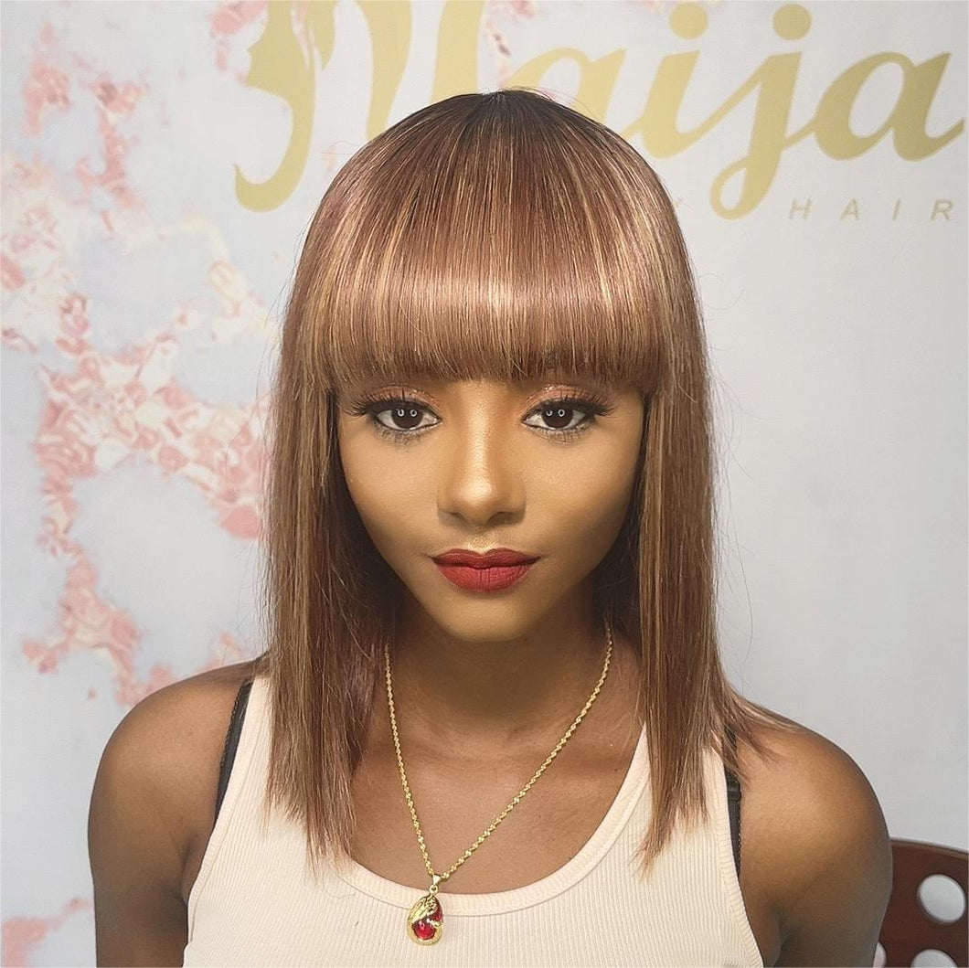Double Drawn Mix Color Bob With Fringe Wig - Naija Beauty Hair