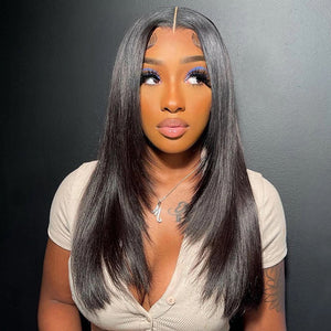 Glueless Layered Bone Straight 5×5 Pre-Cut Closure HD Lace Wig 100% Human Hair 22“
