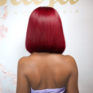Naija 4X4 Closure Burgundy Straight Short Bob Human Hair Wigs - Naija Beauty Hair