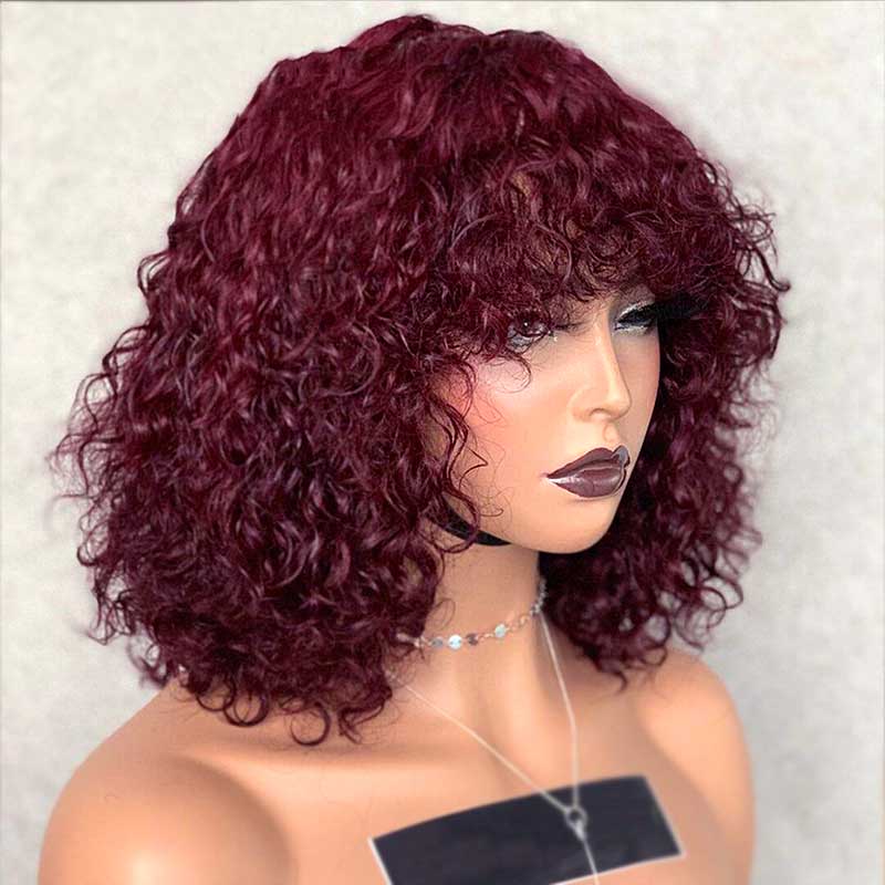 Super Double Drawn Wine Red Curly Fringe Wig - Naija Beauty Hair
