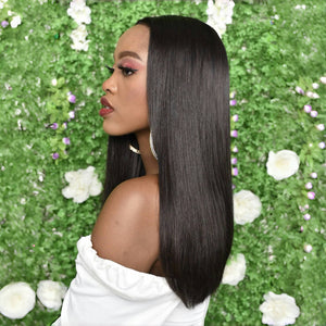Glueless  Double Drawn  Bone   Straight 4X4 Closure Wig  20"