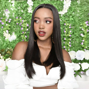 Glueless  Double Drawn  Bone   Straight 4X4 Closure Wig  20"