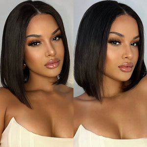 Double Drawn Silky Straight 4x4 Lace Closure Bob  Wig