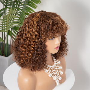 Double Drawn Highlight Pissy Curly Fringe Wig - Naija Beauty Hair