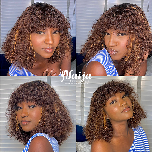 Double Drawn Highlight Pixie Curls With Fringe Wig - Naija Beauty Hair