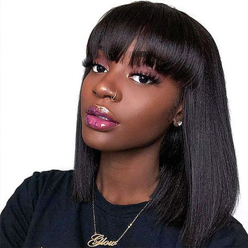 Naija Beauty Silky Straight Short Bob With Fringe Human Hair Wig - Naija Beauty Hair